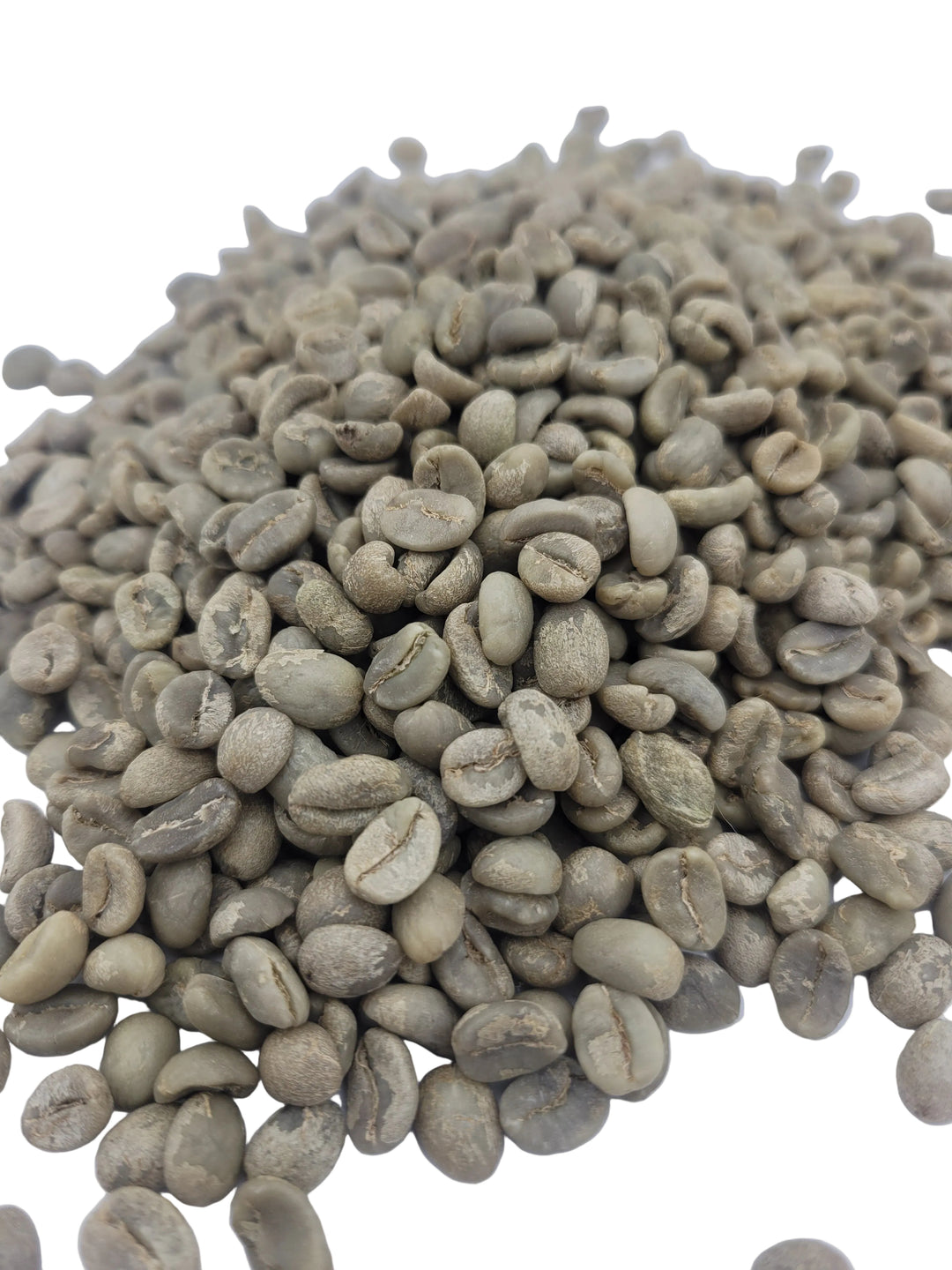 Unroasted coffee beans on a white background