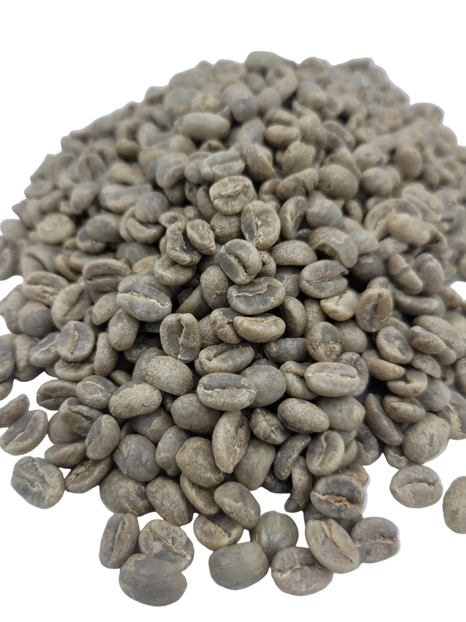 Green coffee beans on a white background