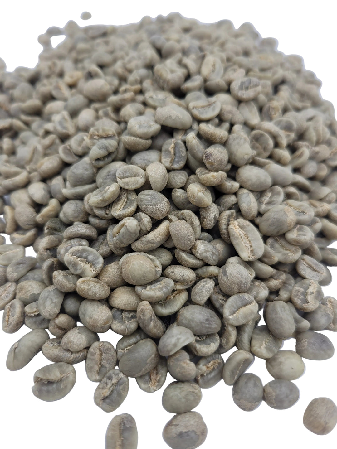 Green coffee beans on a white background