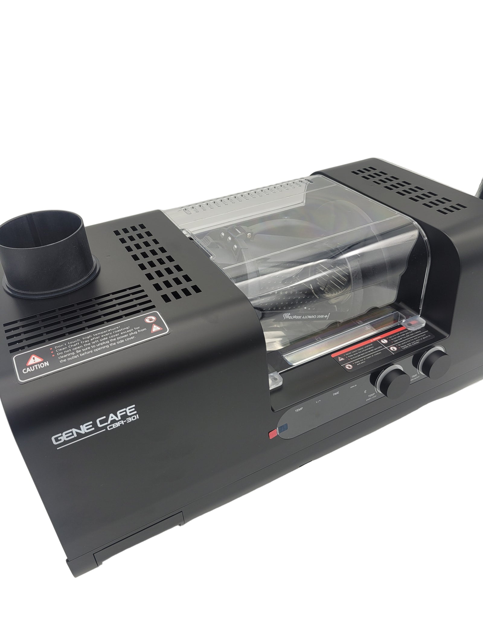 Black electronic device with a transparent front panel on a white background