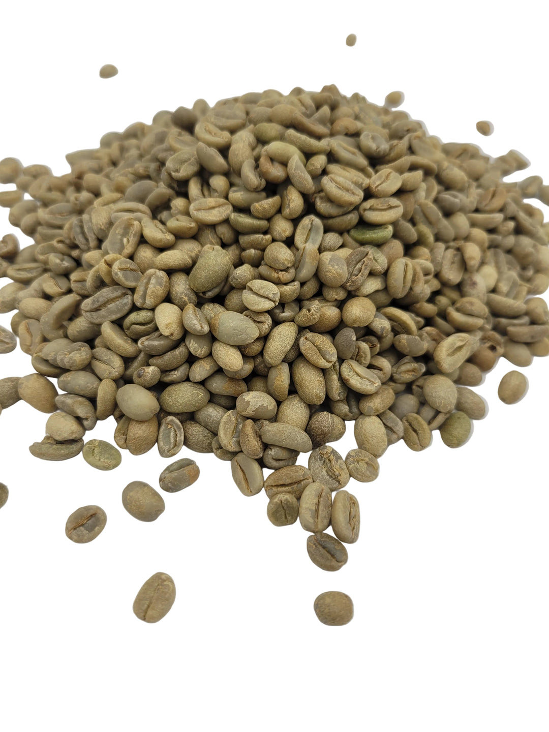 Green coffee beans on a white background