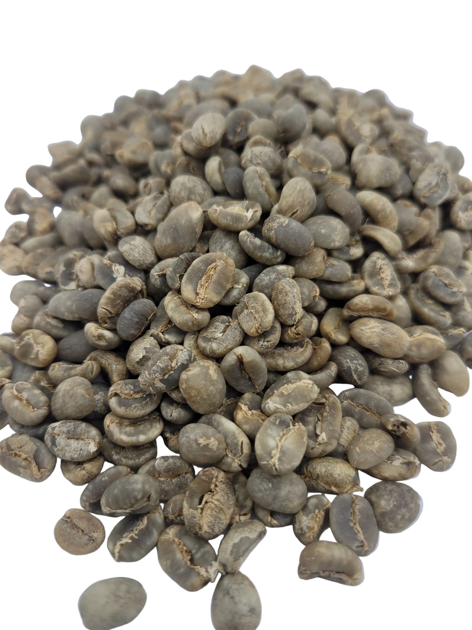 Close-up of coffee beans on a white background