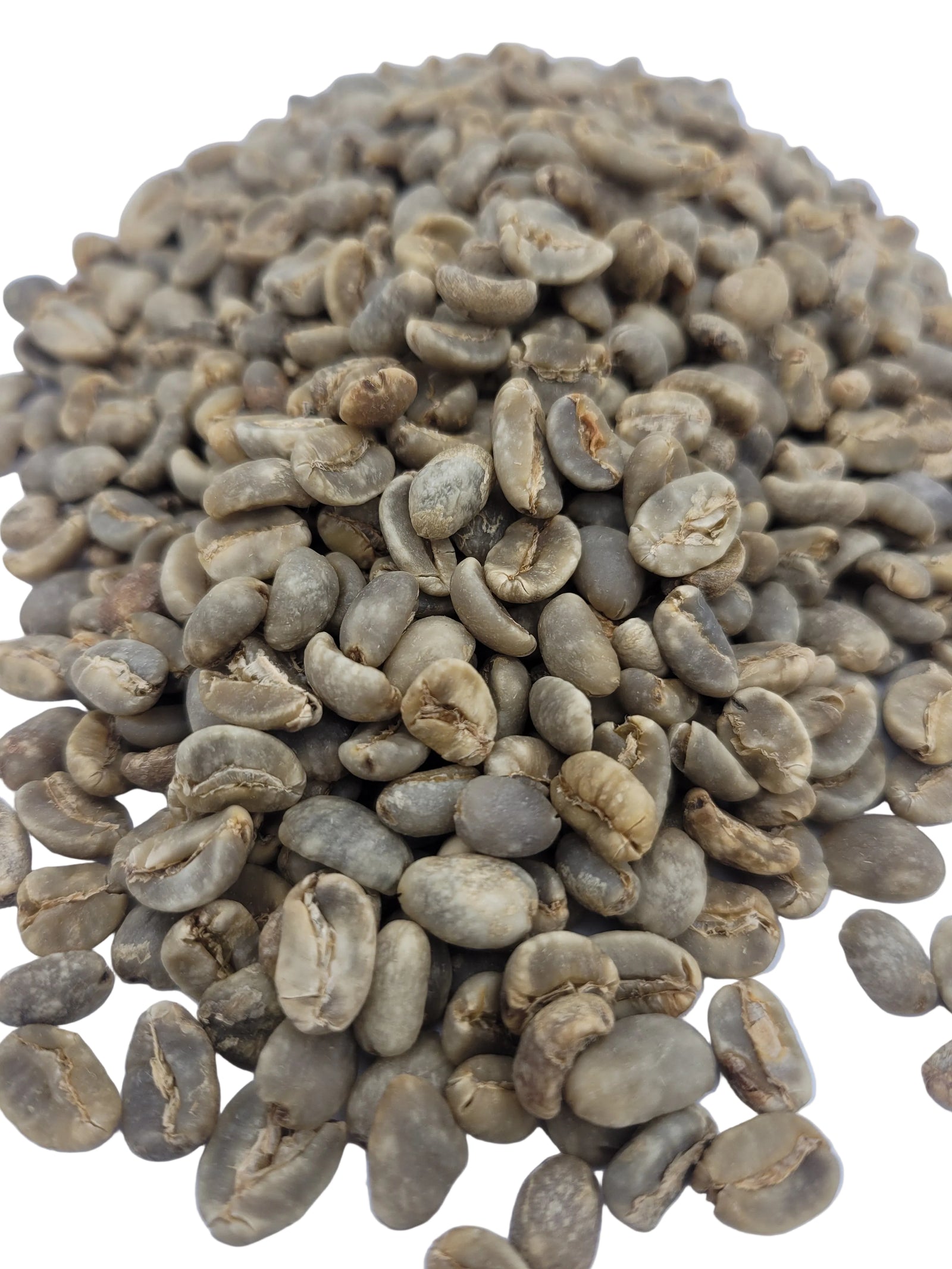 Raw coffee beans on a white background