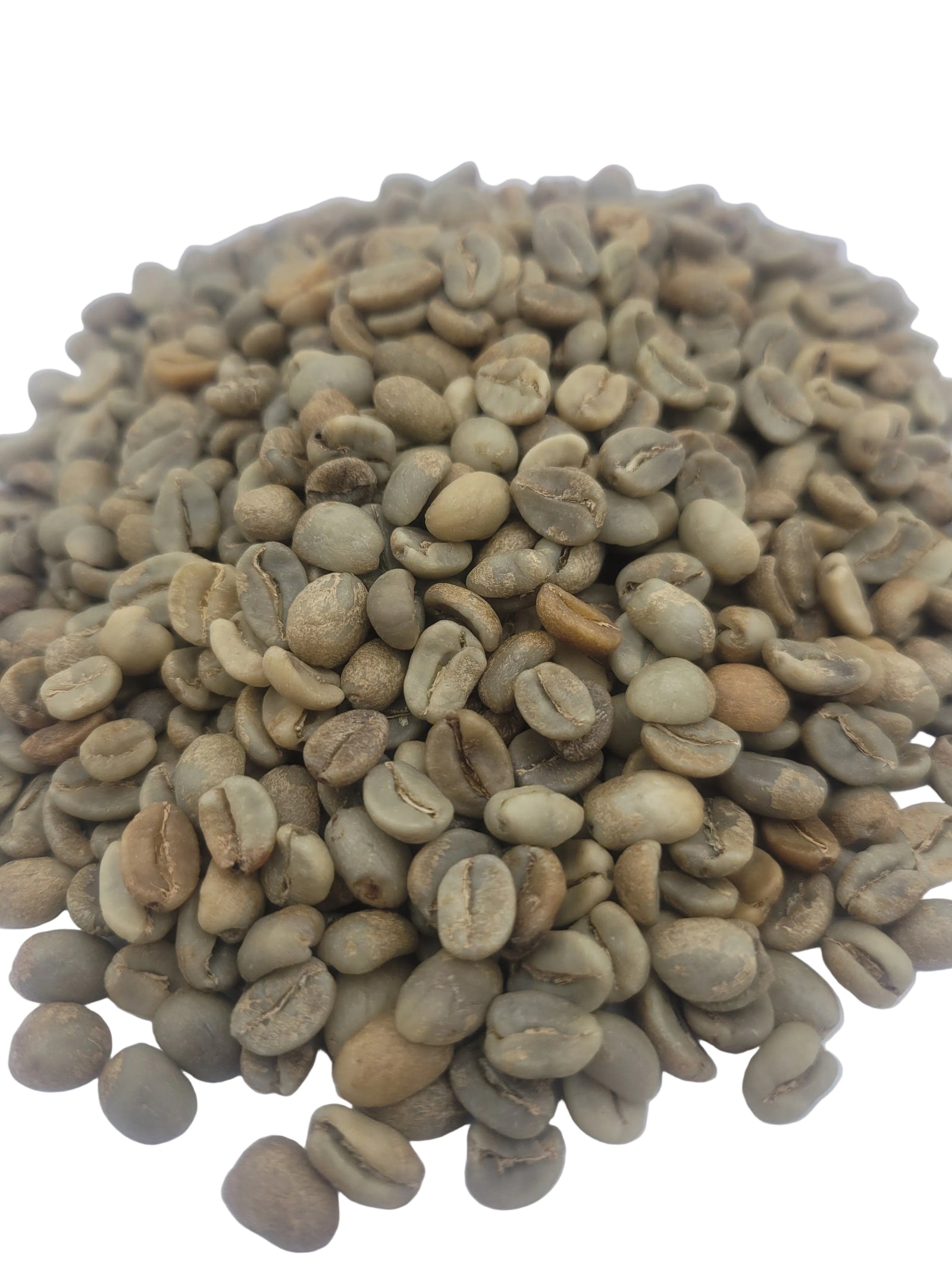 Unroasted coffee beans on a white background