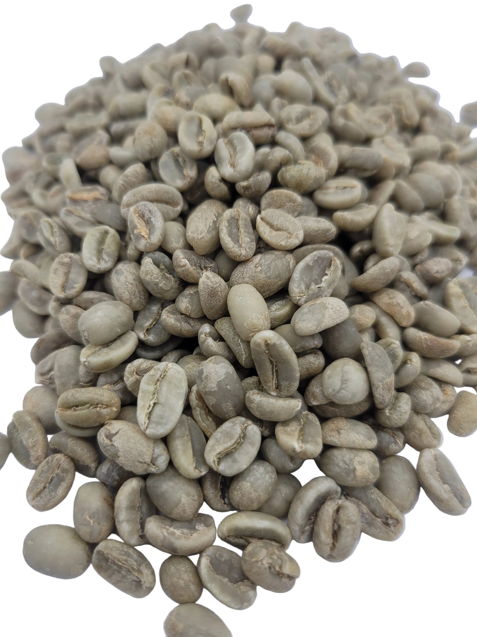 Green coffee beans on a white background