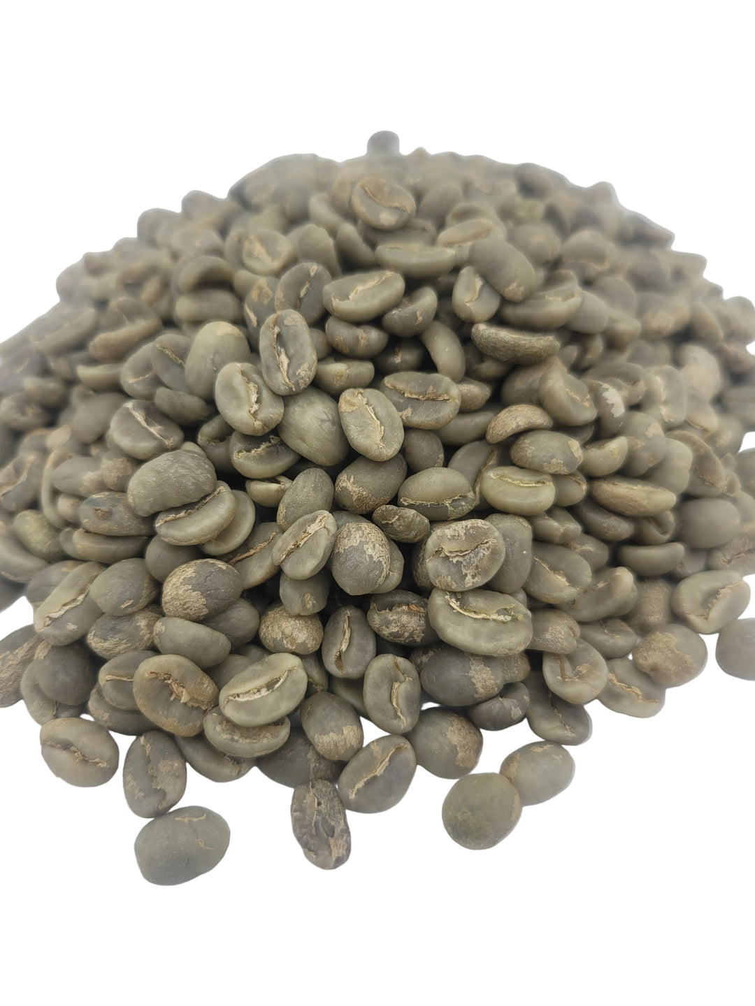 Green coffee beans on a white background