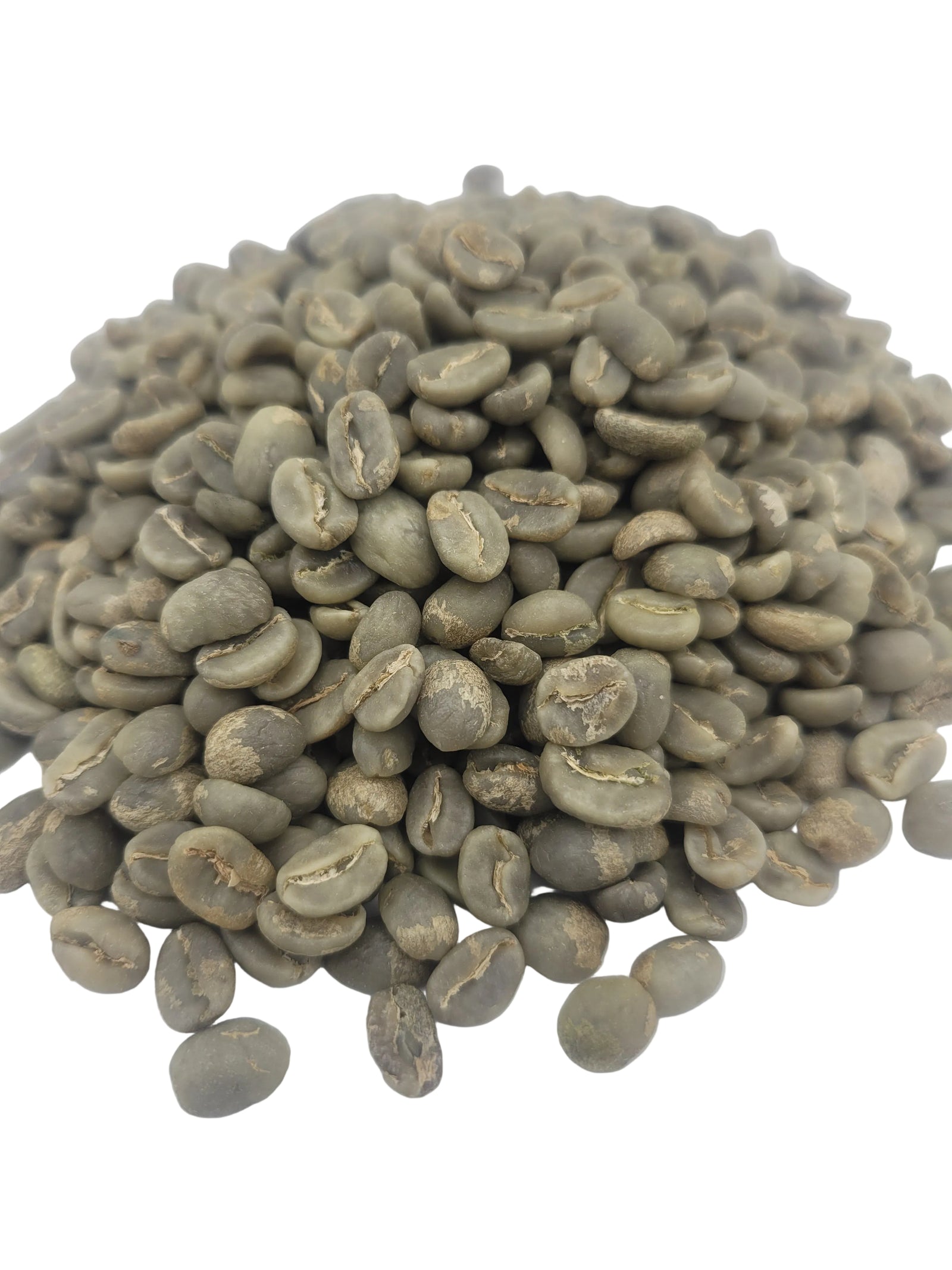 Green coffee beans on a white background